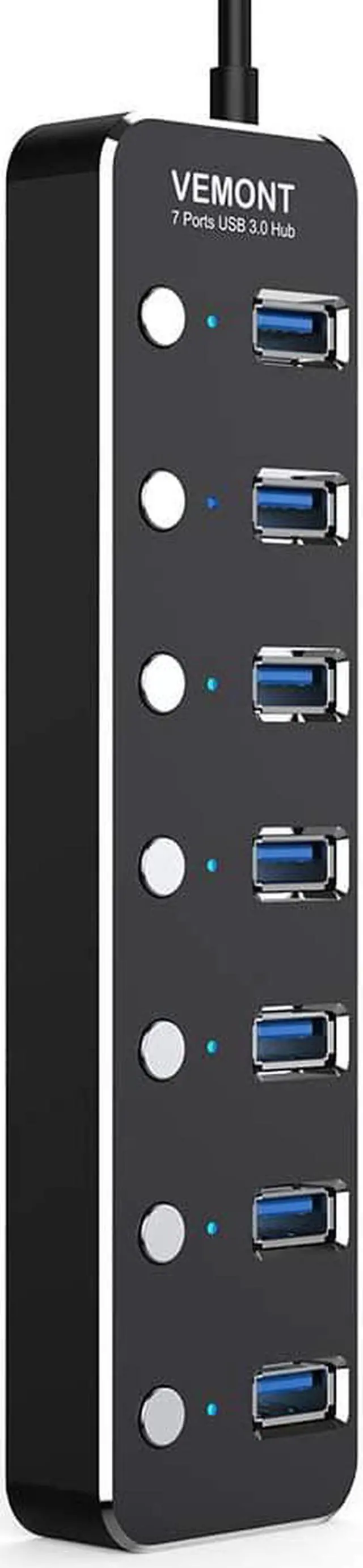 Alt view image 6 of 6 - USB hub, Aluminum USB 3.0 Data Hub with Individual On/Off Switches and LED Lights for Laptop, PC, Computer (4ft/120cm) (7port)