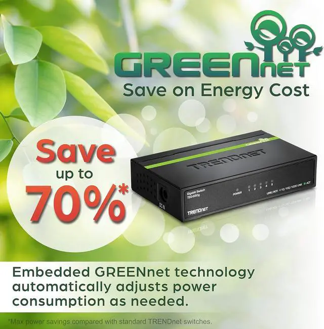 Alt view image 2 of 5 - TRENDnet 5-Port Unmanaged Gigabit Network Ethernet Switch, TEG-S50g, Desktop Ethernet Network Switch, Ethernet Splitter, 5 x Gigabit Ports, 10 Gbps Switching Fabric, Lifetime Protection, Black