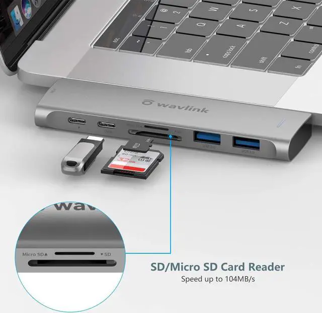 Alt view image 6 of 7 - WAVLINK USB C Hub, 7-in-2 Type C Adapter Mini Docking Station with Thunderbolt 3 USB C Port, 4K HDMI, 2 USB 3.0, SD/TF Card Reader, 100W PD for MacBook Pro 2016-2020 MacBook Air 2018-2020