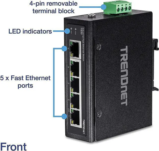 Alt view image 18 of 20 - TRENDnet TI-E50 (V1.0R) Unmanaged 5-Port Industrial Fast Ethernet DIN-Rail Switch
