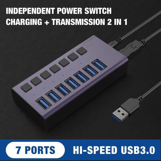 Hub USB 3.0 11 ports 36w Alimenté avec interrupteurs (7 + 4 ports