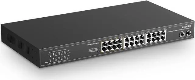 Main image of 26 Port Gigabit PoE Switch, 24 Gigabit PoE+ Ports, 2 Gigabit SFP Uplink, 300W IEEE802.3af/at, Fanless Rackmount Unmanaged Plug and Play Ethernet Switch
