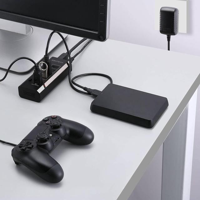 Alt view image 7 of 7 - Powered USB Hub, RSHTECH USB 3 Hub with 4 USB 3.0 Data Ports + 1 USB Fast Charging Port, USB Splitter with 24W(12V/2A) Power Adapter and Individual On/Off Switches(A35-Black)