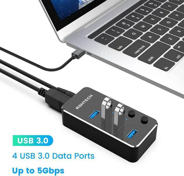 Alt view image 5 of 7 - Powered USB hub  4 Port USB C to USB 3.0 Port Hub Expander Aluminum Portable USB 3.0 hub Splitter with 5V AC Adapter and Individual On/Off Switches (RSH-516-C)