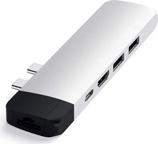 Alt view image 2 of 6 - Satechi Type-C Pro Hub Adapter with Ethernet - 4K HDMI, USB-C PD, Gigabit Ethernet, USB 3.0, Micro SD Card Slot - for M2/ M1 MacBook Pro/Air (Silver)