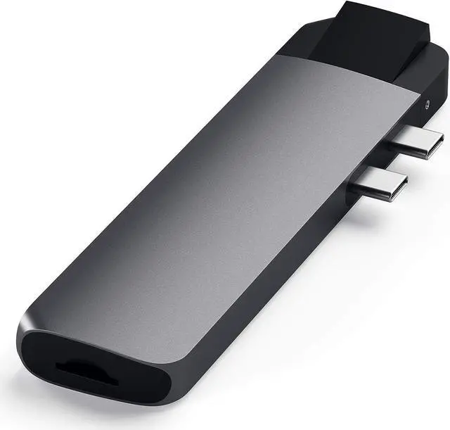 Alt view image 3 of 6 - Satechi Type-C Pro Hub Adapter with Ethernet - 4K HDMI, USB-C PD, Gigabit Ethernet, USB 3.0, Micro SD Card Slot - for M2/ M1 MacBook Pro/Air (Space Gray)