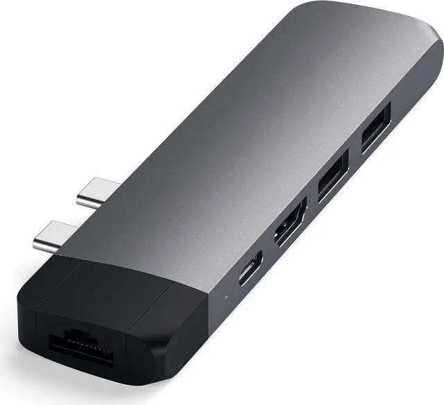 Alt view image 2 of 6 - Satechi Type-C Pro Hub Adapter with Ethernet - 4K HDMI, USB-C PD, Gigabit Ethernet, USB 3.0, Micro SD Card Slot - for M2/ M1 MacBook Pro/Air (Space Gray)