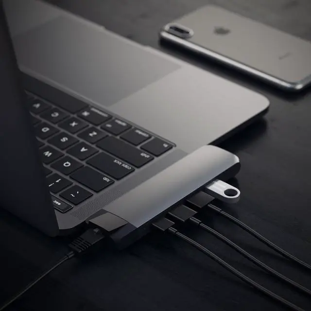 Alt view image 6 of 6 - Satechi Type-C Pro Hub Adapter with Ethernet - 4K HDMI, USB-C PD, Gigabit Ethernet, USB 3.0, Micro SD Card Slot - for M2/ M1 MacBook Pro/Air (Space Gray)