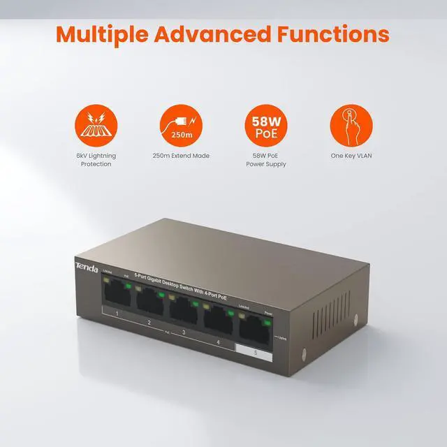 Alt view image 9 of 20 - Tenda TEG1105P-4-63W Unmanaged Switch