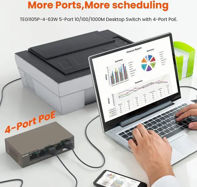 Alt view image 11 of 20 - Tenda TEG1105P-4-63W Unmanaged Switch