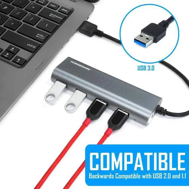 Alt view image 3 of 7 - USB Hub 4-Port (5Gps) Transfer Speed Kingwin Data Hub for Flash Drive & Card Reader on MacBook Pro, Mac Computer, Mini Computer, Mac Pro, and more