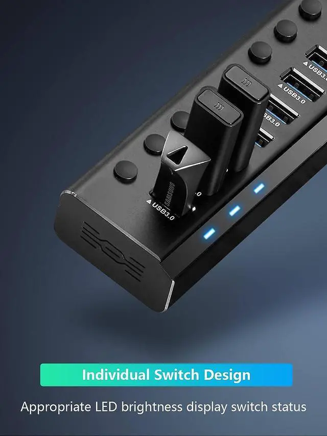 Alt view image 6 of 7 - Powered USB Hub Rosonway 16 Ports 100W USB 3.0 Data Hub Aluminum USB Hub 3.0 Splitter with 12V/8.3A UL Certified Power Adapter and Individual On/Off Switches RSH-A16 (Black)