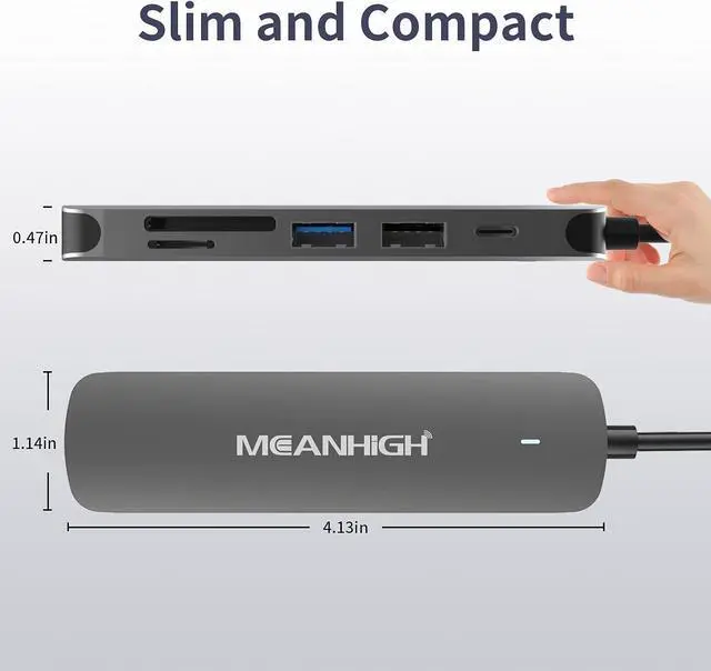 Alt view image 6 of 7 - MEANHIGH USB C Hub 6-in-1 Type C to HDMI Splitter with 4K 30Hz Multiport Dongle 100W PD Charging Docking Station SD/TF Card Reader for MacBook Air, MacBook Pro, XPS, Flash Drive, Mobile HDD