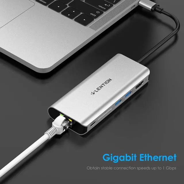 Alt view image 5 of 7 - LENTION USB C Hub with 4K HDMI, SD Card Reader, 2 USB 3.0, Type C Charging & Gigabit Ethernet Compatible 2023-2016 MacBook Pro, New Mac Air/Surface, More, Stable Driver Adapter (CB-C68, Silver)