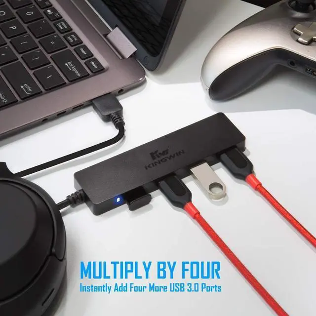 Alt view image 2 of 7 - Kingwin USB Hub 4 Port USB 3.0 Data Hub for Mobile SSD, MacBook, Mac Pro/ Mini, iMac, Chromebook, Surface Pro, USB Flash Drives, Notebook PC, XPS, and More [Ultra Slim]