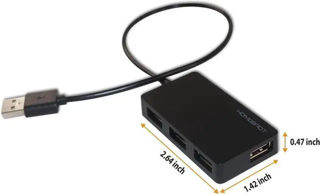 Alt view image 2 of 5 - HomeSpot USB2.0 Hub 4-Port High Speed with Long Extension Cable Compatible with Windows 7/8/10 OSX Linux