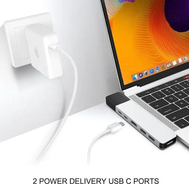 Alt view image 5 of 7 - HyperDrive USB C Hub, NET 6-in-2 for MacBook Pro Air, Multi-Port USB-C Dongle w/Gigabit Ethernet, 40Gbps/100W PD, 5Gbps/60W PD, 4K30Hz HDMI