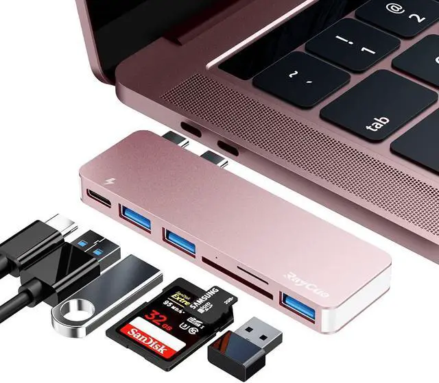 Main image of USB C Hub Adapter for MacBook Pro/Air 2020 2019 2018, 6 in 1 USB-C Accessories Compatible with MacBook Pro 13 and 15 with 3 USB 3.0 Ports, TF/SD Card Reader, Power Delivery (Pink)