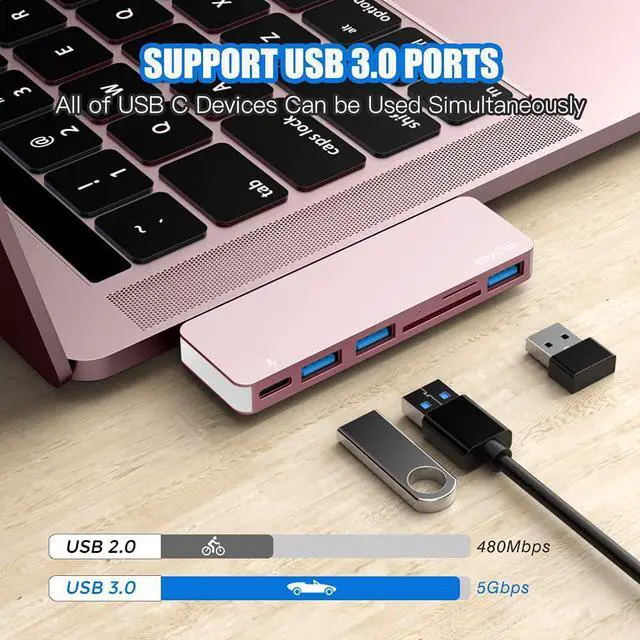 Alt view image 3 of 6 - USB C Hub Adapter for MacBook Pro/Air 2020 2019 2018, 6 in 1 USB-C Accessories Compatible with MacBook Pro 13 and 15 with 3 USB 3.0 Ports, TF/SD Card Reader, Power Delivery (Pink)