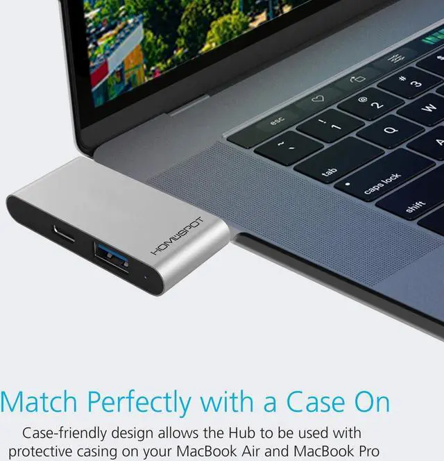Alt view image 4 of 4 - HomeSpot 3-in-1 USB Type-C Hub for MacBook Pro 13"/15" MacBook Air with Case on HDMI 4K Video Output & USB 3.0 Port Ultra Slim - Silver