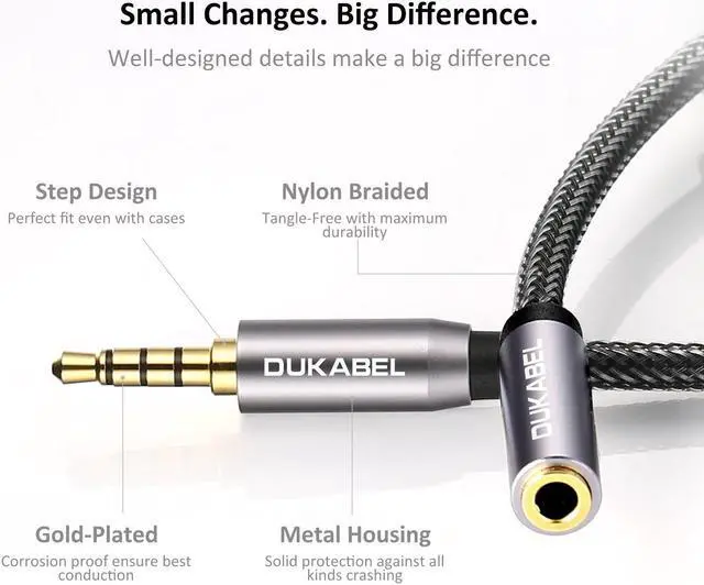 Alt view image 3 of 7 - Headphone Extension Cable 3.5mm Male to Female Stereo Audio Cable Lossless Audio Sound Premium Audio Cord Extension Cable Gold Plated Jack & Strong Nylon Braided - Top Series (4ft/1.2m)