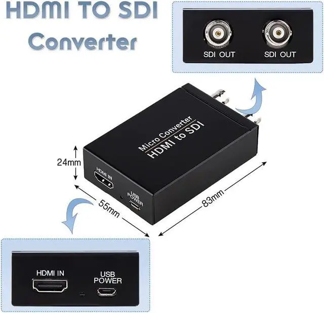 Alt view image 5 of 6 - HDMI to SDI, HDMI to SDI Converter Two SDI Output Audio Embedder Support HDMI 1.3, 3G/ HD-SDI Auto Format Detection Extender for Camera CCTV (Black)