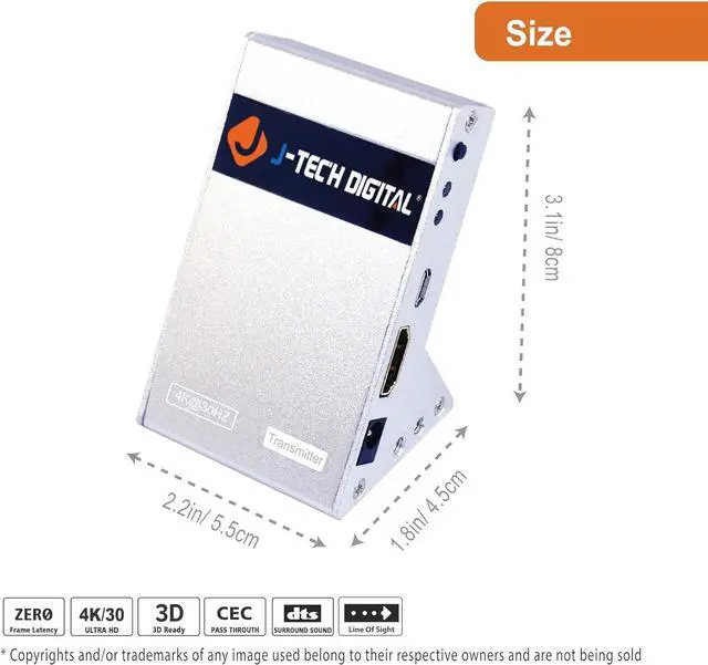 Alt view image 2 of 7 - Wireless HDMI 4K Extender Zero Latency 30M (100ft) Line of Sight 4K@30Hz HDCP 1.4 with CEC Function for Gaming, Live TV and Desktop Computer [JTECH-WEX-60GA]