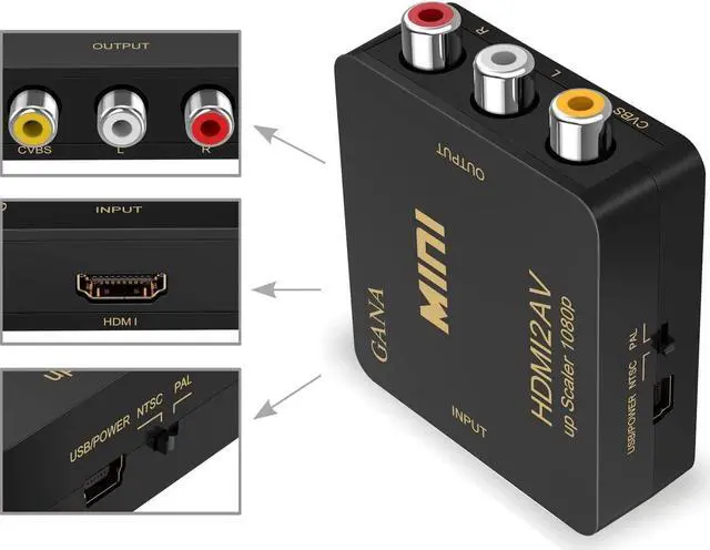 Alt view image 4 of 6 - HDMI to RCA AV Converter - 1080P HDMI to 3RCA CVBS AV Composite Video Audio Adapter - Supports PAL/NTSC with USB Charge Cable for PC Laptop HDTV DVD
