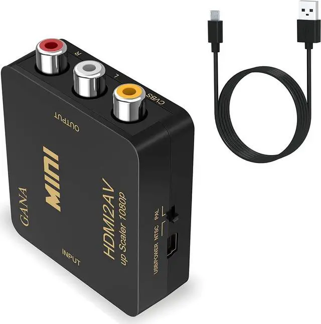 Alt view image 6 of 6 - HDMI to RCA AV Converter - 1080P HDMI to 3RCA CVBS AV Composite Video Audio Adapter - Supports PAL/NTSC with USB Charge Cable for PC Laptop HDTV DVD