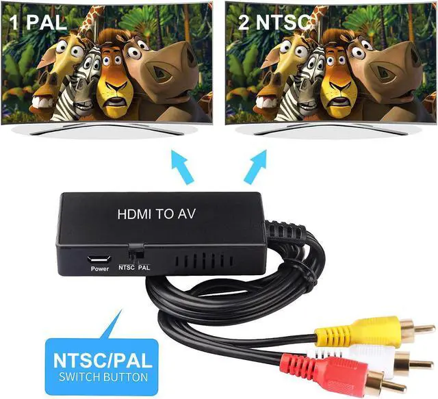 Alt view image 4 of 7 - HDMI to RCA Converter HDMI to AV 3RCA CVBs Composite Video Audio Converter Adapter Supports PAL/NTSC for TV Stick  Android TV Box DVD ect Black