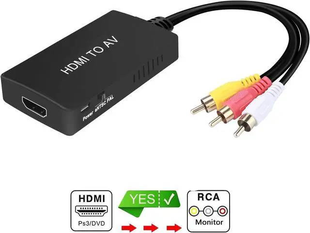 Alt view image 7 of 7 - HDMI to RCA Converter HDMI to AV 3RCA CVBs Composite Video Audio Converter Adapter Supports PAL/NTSC for TV Stick  Android TV Box DVD ect Black