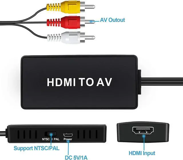 Alt view image 3 of 7 - HDMI to RCA Converter HDMI to AV Composite Video Audio Converter Adapter Supports PAL/NTSC for PS One PS2 PS3 Nintendo 64 STB VHS VCR Blue-Ray DVD Players Projector