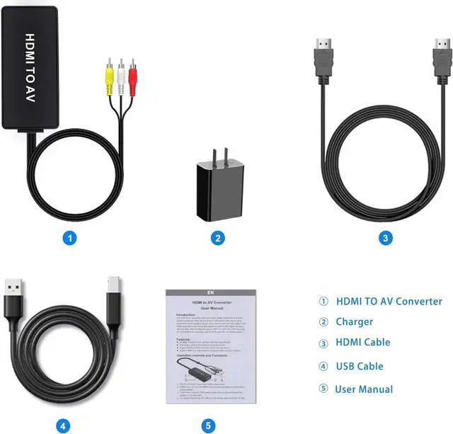 Alt view image 7 of 7 - HDMI to RCA Converter HDMI to AV Composite Video Audio Converter Adapter Supports PAL/NTSC for PS One PS2 PS3 Nintendo 64 STB VHS VCR Blue-Ray DVD Players Projector
