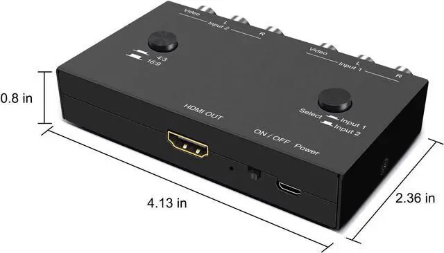 Alt view image 6 of 7 - 2 Port RCA/AV to HDMI Converter Adapter Support 16:9/4:3 for WII/N64/PS1/PS2/PS3/VHS/VCR/DVD Players etc(2 AV in 1 HDMI Out)