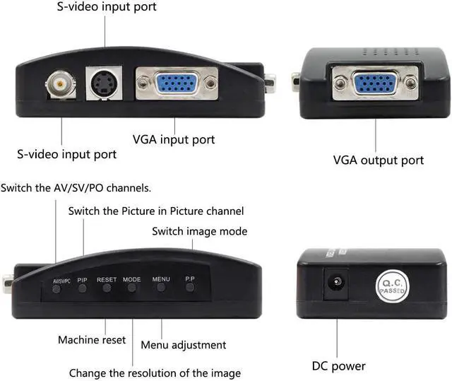 Alt view image 5 of 7 - Portable BNC to VGA Video Converter Composite S-Video Input to PC VGA Out Adapter Digital Switch Box for PC MACTV Camera DVD DVR
