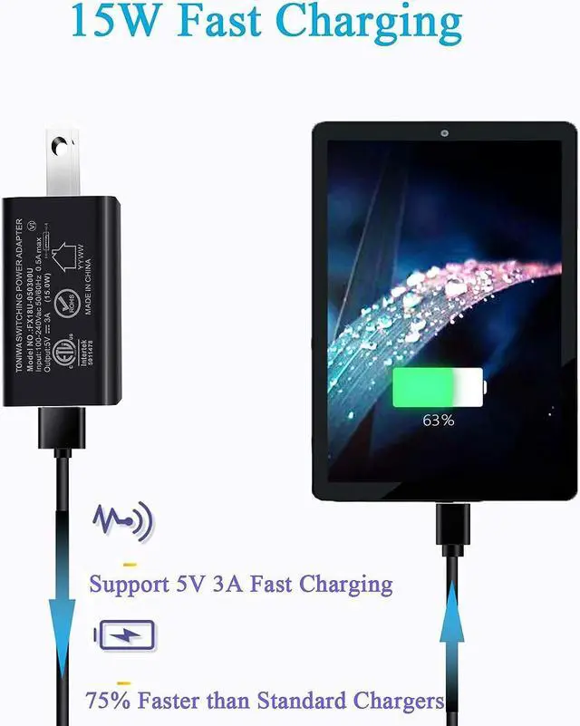 Alt view image 4 of 6 - 15W Fast Charger with 10Ft Extra Long 5A USB C Cable for Charging New Fire HD 10 10Plus-9th 11th 2019 2021 2023 Fire Max 11-13th 2023 Fire HD 7 8-10th 12th 2020 2022 Kids Edition Kids Pro