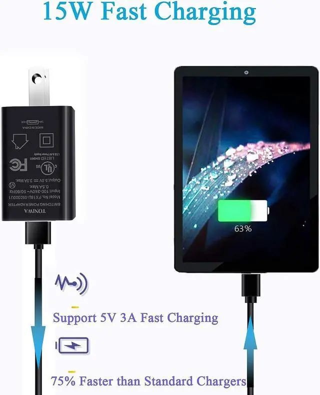 Alt view image 2 of 7 - USB-Type C 5V3A Fast Charger for  Galaxy Tab S10+ S9 S8 S7 S6 S5e S4 Tab A7 10.4 A9+ 12.4 A8 10.5 Tab A 10.1 SM-T510 TabA 8.4 8.0 SM-T380/387/307/610 SM-X210/710/810 Tablet Charger