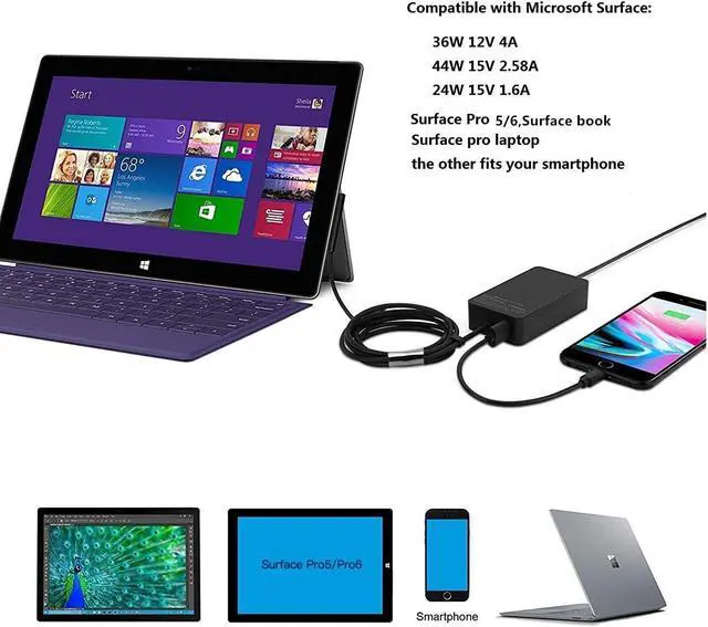 Alt view image 4 of 7 - Sehonor 44W Surface Charger (for Surface Pro 7/6/5/4/3/X, Surface Laptop 3/2/1, Surface Go 2/1, Surface Book Power Supply Adapter, for Microsoft Surface Laptop and Tablet