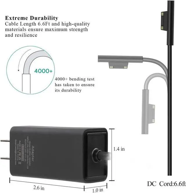 Alt view image 6 of 7 - Sehonor 44W Surface Charger (for Surface Pro 7/6/5/4/3/X, Surface Laptop 3/2/1, Surface Go 2/1, Surface Book Power Supply Adapter, for Microsoft Surface Laptop and Tablet