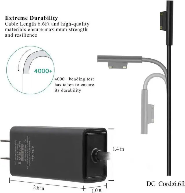 Alt view image 3 of 6 - Sehonor Surface Pro Charger 65W Replacement for Microsoft Surface Pro 3/4/5/6/7/X Power Supply Adapter, Compatible for Microsoft Surface Laptop 1/2/3/Tablet,Works with 65W/44W/36W/24W
