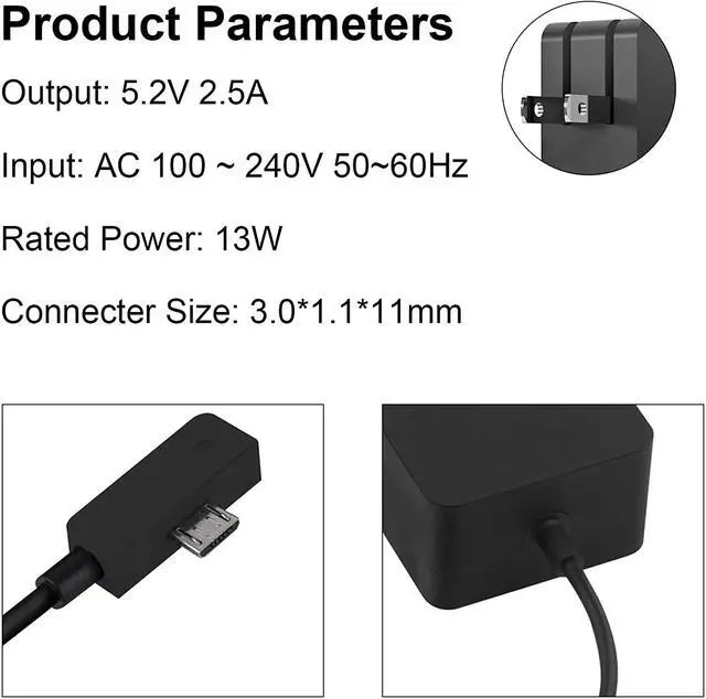 Alt view image 3 of 7 - Surface 3 Charger 13W 5.2V 2.5A AC Power Adapter Charger Cord Replacement for Microsoft Surface 3, Model 1623 1624 1645 Tablet with USB Charging Port 4.9Ft Cable-1.5m(Not Compatible Surface Pro 3)