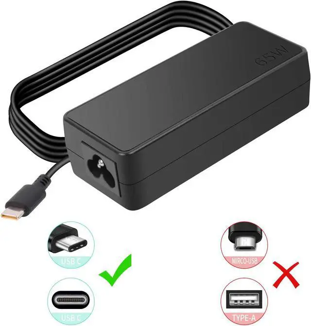 Alt view image 2 of 6 - 65W USB C AC Adapter Charger Cord for Lenovo ThinkPad X1 Tablet T480 T480S T580 T580s T570 E580 E585 E480 L380 L480 L580 Yoga 720 720-13IKB 720-13 730 730-13IKB 910 910-13IKB 370 X270 X280 X380