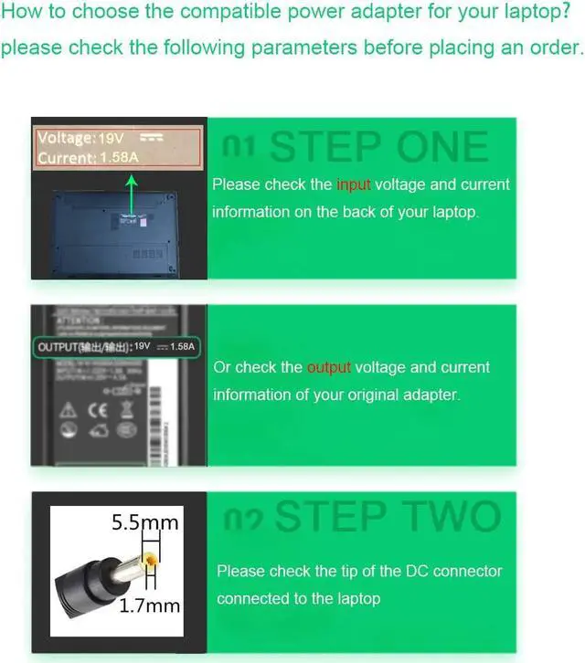Alt view image 2 of 7 - 19V 1.58A 30W AC Adapter Charger Replacement for Dell Inspiron Mini 9 10 10v 12 PP19S,Mini 910 1010 1011 1012 1018 1090 Duo 1210;Acer Gateway Kav60 Nav50 N214 PA-1300-04 Lt20 Lt2016u Lt31 Power Cord