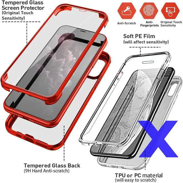 Alt view image 4 of 7 - UBUNU for iPhone 13 Case with Screen Protector Built in Tempered Glass 2024 Upgraded Dual Layer Full Body Protective Clear Phone Case for iPhone 13 6.1 inch, Red