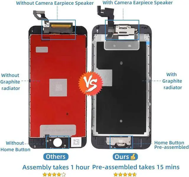Alt view image 2 of 5 - for iPhone 6S Screen Replacement Black,Drscreen LCD Touch Digitizer Complete Display for A1633, A1688, A1700,with Home Button Proximity Sensor Ear Speaker Front Camera Screen Protector and Repair Tool