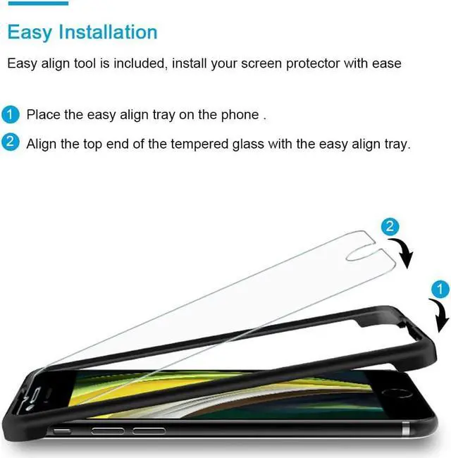 Alt view image 2 of 7 - HATOSHI 3 Pack Screen Protector Designed for iPhone SE 2022 (3rd Gen), iPhone SE 2020 (2nd Gen), iPhone 8/7/6, 4.7-inch 9H HD Tempered Glass Film, Easy Installation Alignment Tray Case Friendly