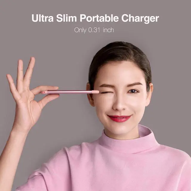 Alt view image 2 of 7 - Luxtude 5000mAh Portable Charger for iPhone, Ultra Slim MFi Apple Certified Battery Pack Built in Lightning Cable, Fast Charging Power Bank for iPhone 13/12/11 Pro/X/XR/XS Max/8/7/6S, Rose Gold Pink.