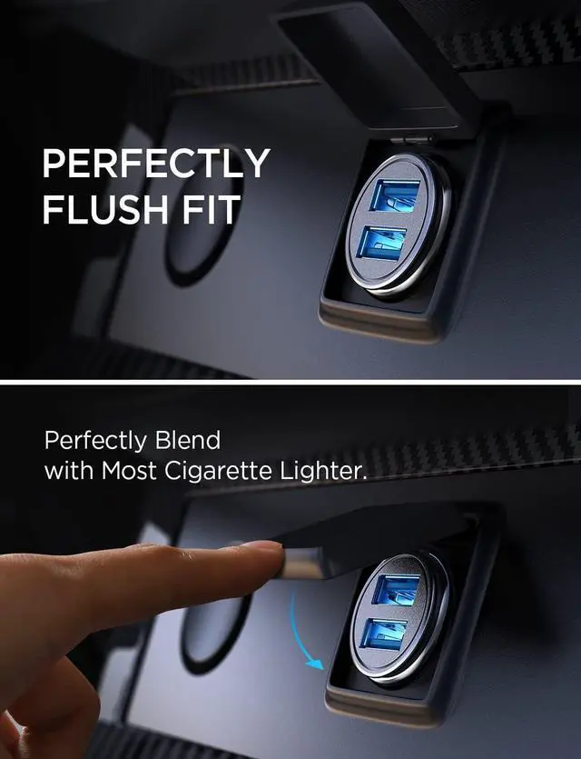 Alt view image 3 of 7 - AINOPE 2 Pack Fast Mini Car Charger, 4.8A Metal Car Charger Adapter Flush Fit, Dual Port USB Car Charger Compatible with iPhone 14 13 12 Pro Max 8 Plus 7 6s, Samsung Galaxy S23/10/9/8/7, iPad Kindle