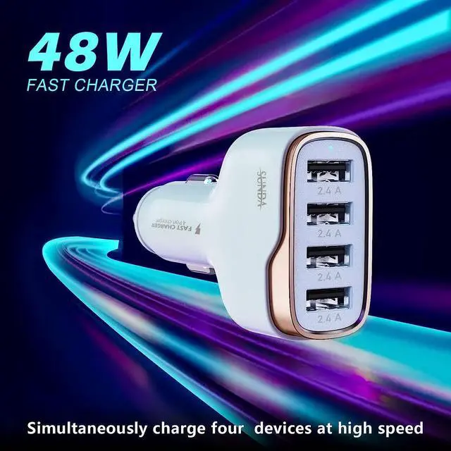 Alt view image 3 of 7 - 6 Multi Ports USB C Car Charger, 123W Fast Car Charger Adapter, PD 45W Compatible with iPhone15/Galaxy/ S23, Type C Cigarette Lighter USB Charger with 5.7FT Cable for Rear Seat Charging(White)