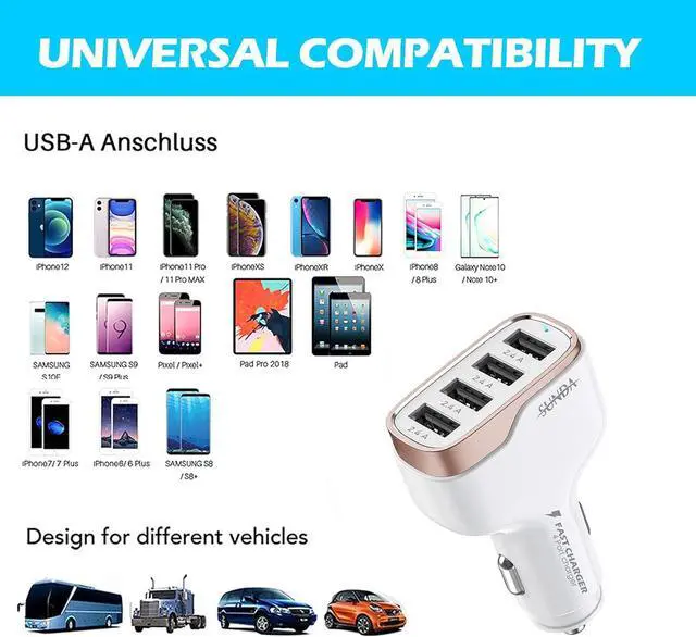Alt view image 7 of 7 - 6 Multi Ports USB C Car Charger, 123W Fast Car Charger Adapter, PD 45W Compatible with iPhone15/Galaxy/ S23, Type C Cigarette Lighter USB Charger with 5.7FT Cable for Rear Seat Charging(White)